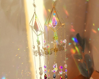 Sun Catcher for Windows Stained Glass, Window Suncatcher, Handmade Suncatcher, Gemstone Suncatcher, Rainbow Maker, Hanging Crystal Prism