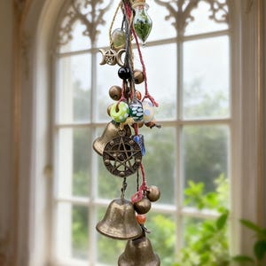Handmade Witch Bells, Witch Bells and Wind Chimes, Hanging Bells for Wreath, Witchy Decor Wall Art, Pagan Decor, Spiritual Ward Gifts image 4