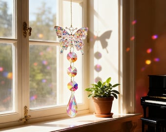 Stained Glass Butterfly Sun Catcher, Vibrant Window Art, Prism Gifts, Sunlight Kaleidoscope Garden Ornament