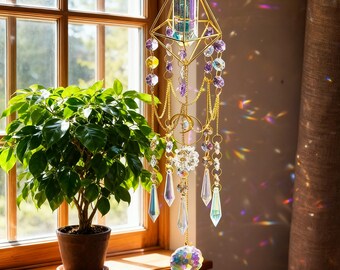 Star Moon Crystal Sun Catcher Prism – Rainbow Maker Pendant – Home Decor