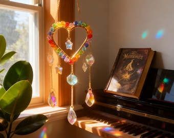 Multi Color Heart Suncatcher, Stained Glass Sunlight Catcher, Rainbow Reflections, Housewarming Gift, Blooming Joy