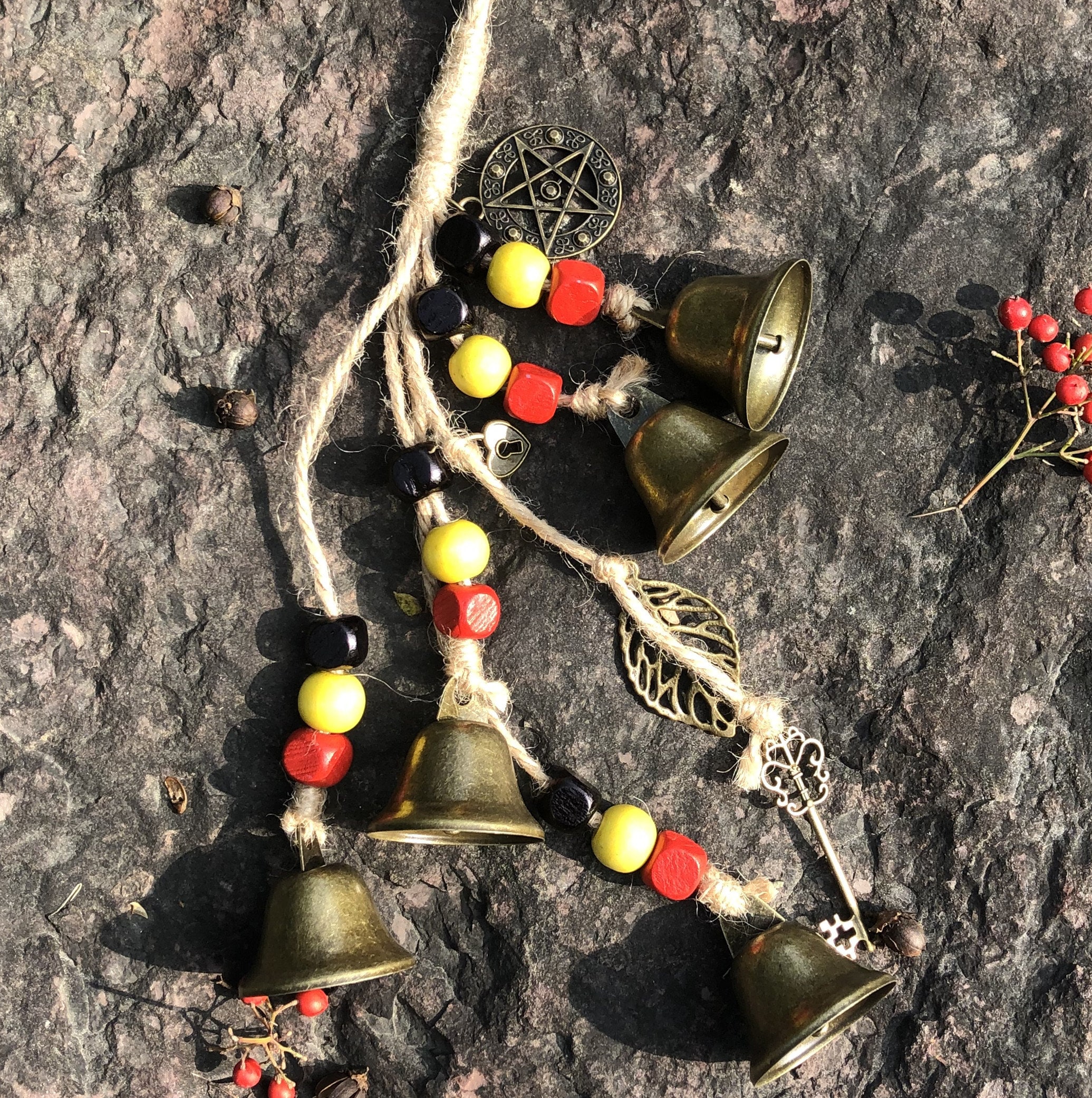 Garden Patio Magic Bells, Rustic Bells, Home Protection Bells, Witch ...