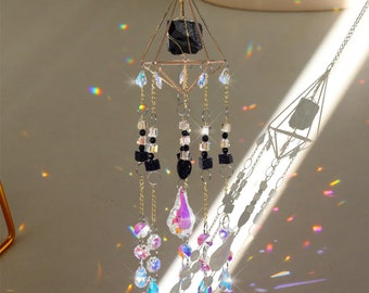 Suncatcher with Black Tourmaline, Sun Catcher Garden Stakes, Hanging Crystals Decoration, Hanging SunDrop, Windchime Wall Decor, Garden Gift