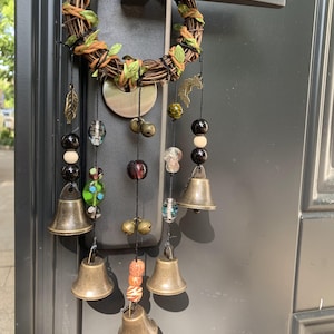 Witch Bells Wreath, Hanging Bells for Door Protection, Green Witch Bells, Door Hangers, Door Ornament,  Pagan Gifts