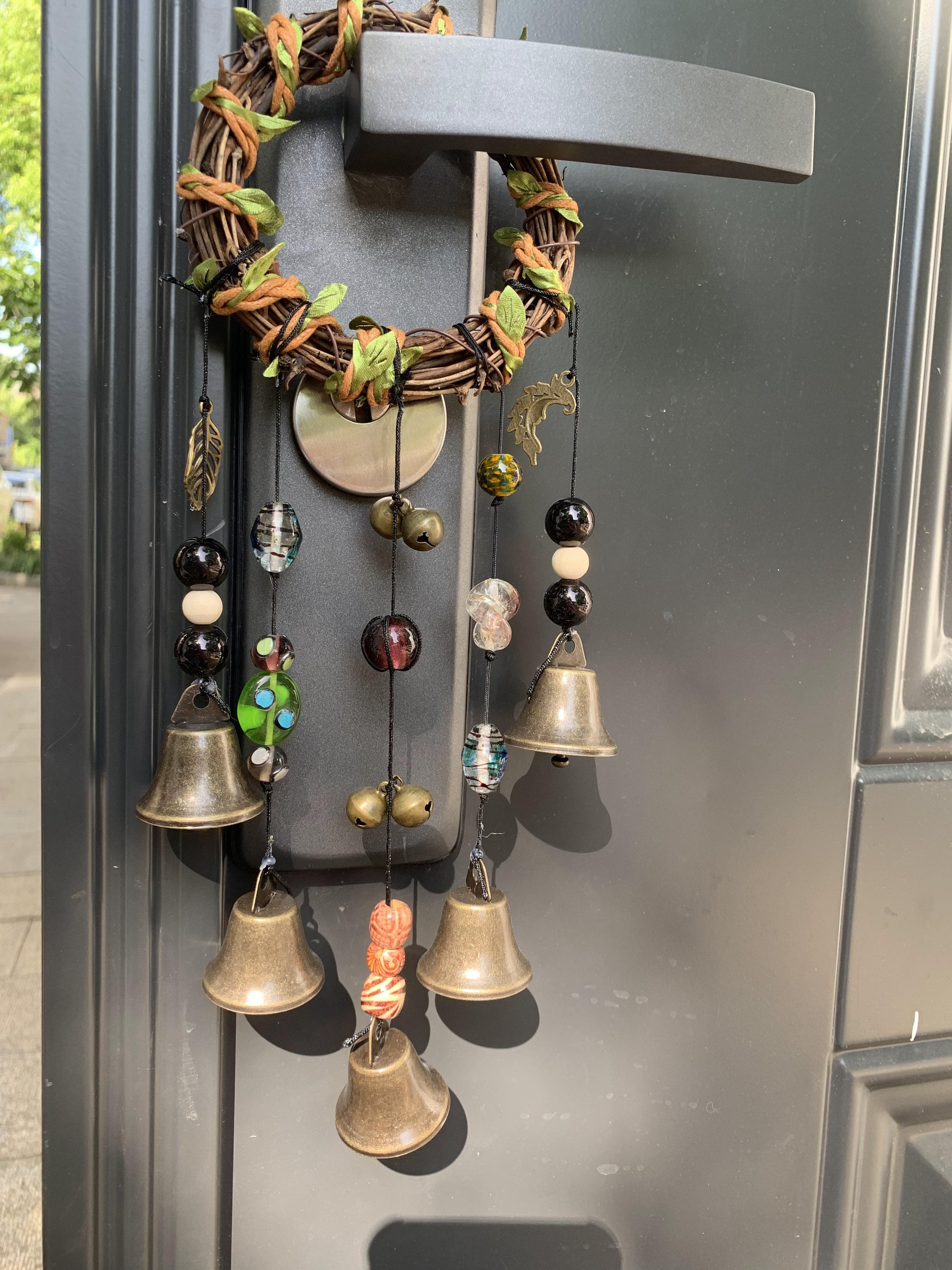 Witch Bells Wreath, Hanging Bells for Door Protection, Green Witch