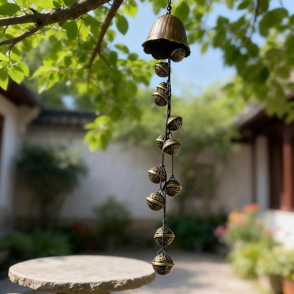 Cloches de sorcière pour protection de porte, carillon de cloches de sorcière, cloches suspendues pour poignée de porte, cloches vintage pour temple, cloches rustiques pour jardinage