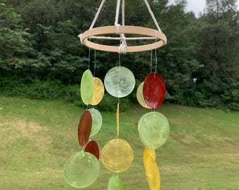 Handmade Three-Color Sea Shell Wind Chime, Coastal Beach House Decor, Soothing Musical Gift for Garden, Patio, Boho Coastal Wind Chime