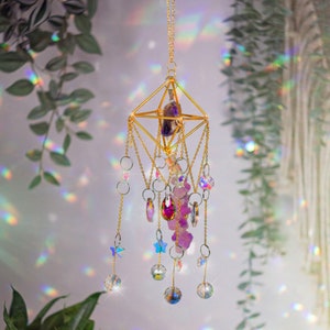 Sun Catcher with raisin Stone, Hanging Crystal Decor, Hanging Crystal Prism, Crystal Rainbow Maker, Garden Decor,  Gifts for Kids