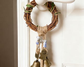 Wreath Witch Bells for Door Protection, Witch Bells for Door, Guardian Witch Bells Wreath,  Spiritual Home Defense Charm, Housewarming Gift
