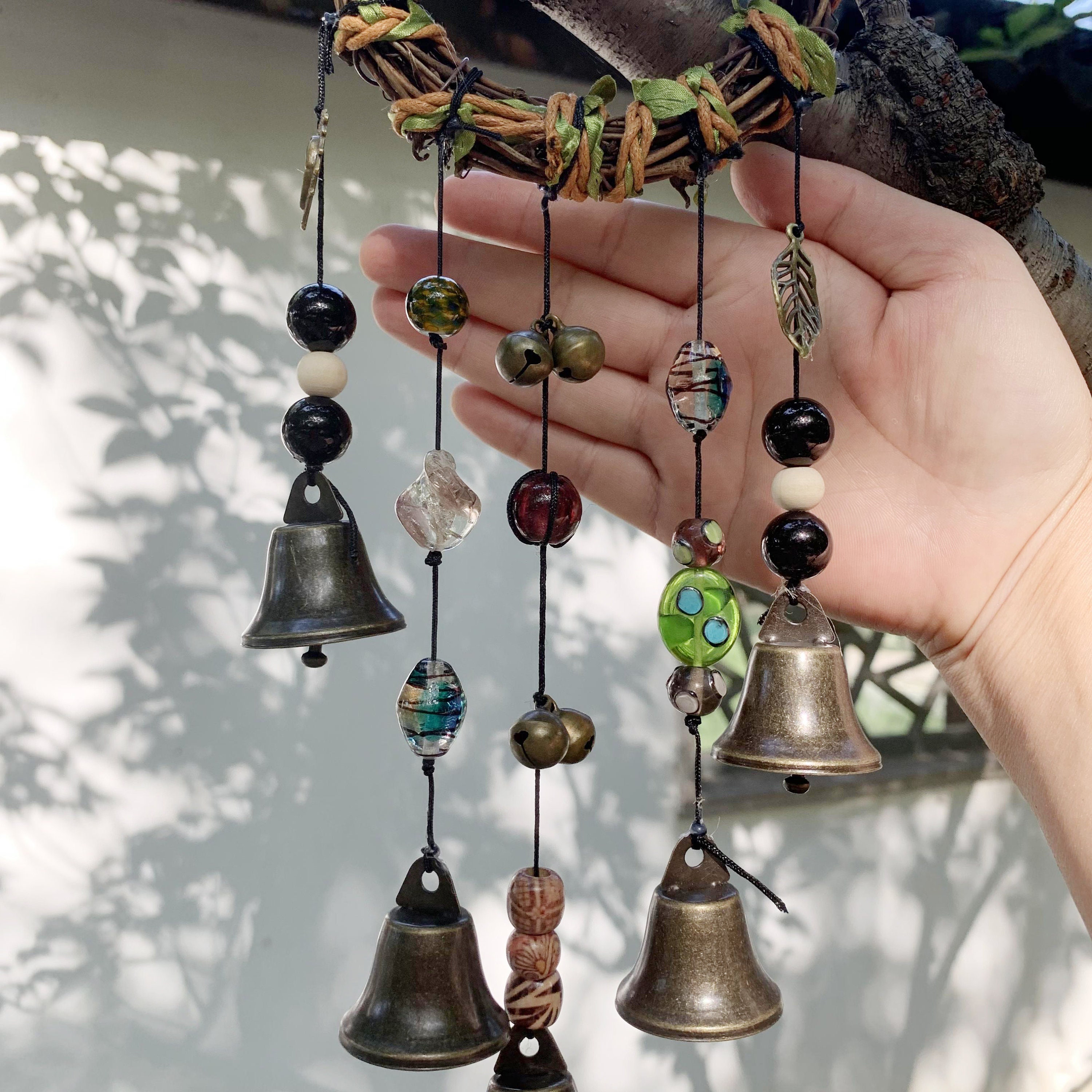 Witch Bells Protection Door Hangers Witch Wind Chimes Wreath Handmade  Hanging Witch Bells Wiccan Magic Wind Chimes for Home Door
