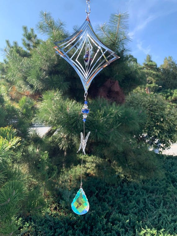 Stained Glass Sun Catcher, Geometric Diamond Prism, Hanging