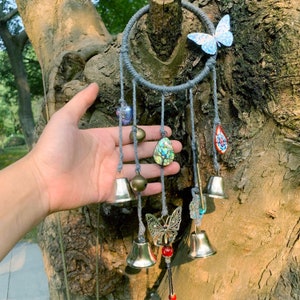 Witch Bells for Door Protection, Witch Bells for Door Knob, Grey Bells with Butterflies, Witch Bell Wreath, Celtic Door Bells