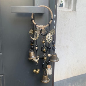 Brass Bells, Witch Bells and Wind Chimes, Hanging Witch Bells, Wicca Altar House Doorknob Protection Bell, Pagan Decor, Wicca Gifts