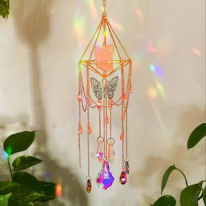 Butterfly suncatcher, Hanging Crystal Suncatcher, Prism Sun Catcher, Hanging Crystals and Beads, Garden Decoration,  Gift for Cat Lover