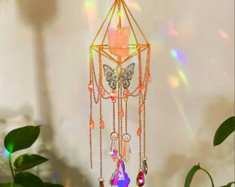 Butterfly suncatcher, Hanging Crystal Suncatcher, Prism Sun Catcher, Hanging Crystals and Beads, Garden Decoration,  Gift for Cat Lover