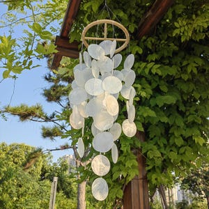 Pure White Seashell Wind Chime, Handcrafted Coastal Decor, Beach Ceremony Decor & Boho Gift, Home Garden Ornament, Porch Decor