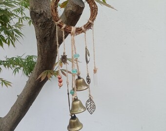 Hanging Door Bells, Doorknob Pendant, Natural Wreath, Witch Bells, Altar Decor, Home Decor, Witch Kitchen, Altar Kitchen, Housewarming Gifts