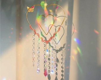 Outdoor Suncatcher, Custom Suncatcher,  Heart Sun Catcher, Hanging Crystals Decoration, Windchime Wall Decor,  Gift for Friend