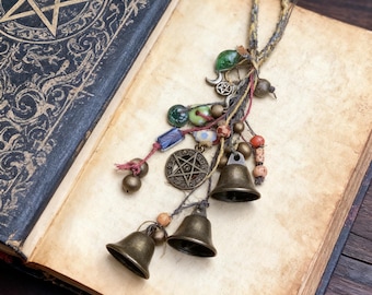Handmade Witch Bells, Witch Bells and Wind Chimes, Hanging Bells for Wreath, Witchy Decor Wall Art, Pagan Decor, Spiritual Ward Gifts