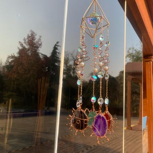 Handmade Amber Octagon Sun Catcher, Geometric Prism Light Catcher for Window, Casts Warm Rainbows
