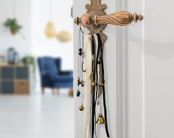 Sinos de bruxa para proteção mágica do lar, maçaneta de porta decorada, sinos de vento de fita de bruxa, artigos de bruxaria, presente de bruxa