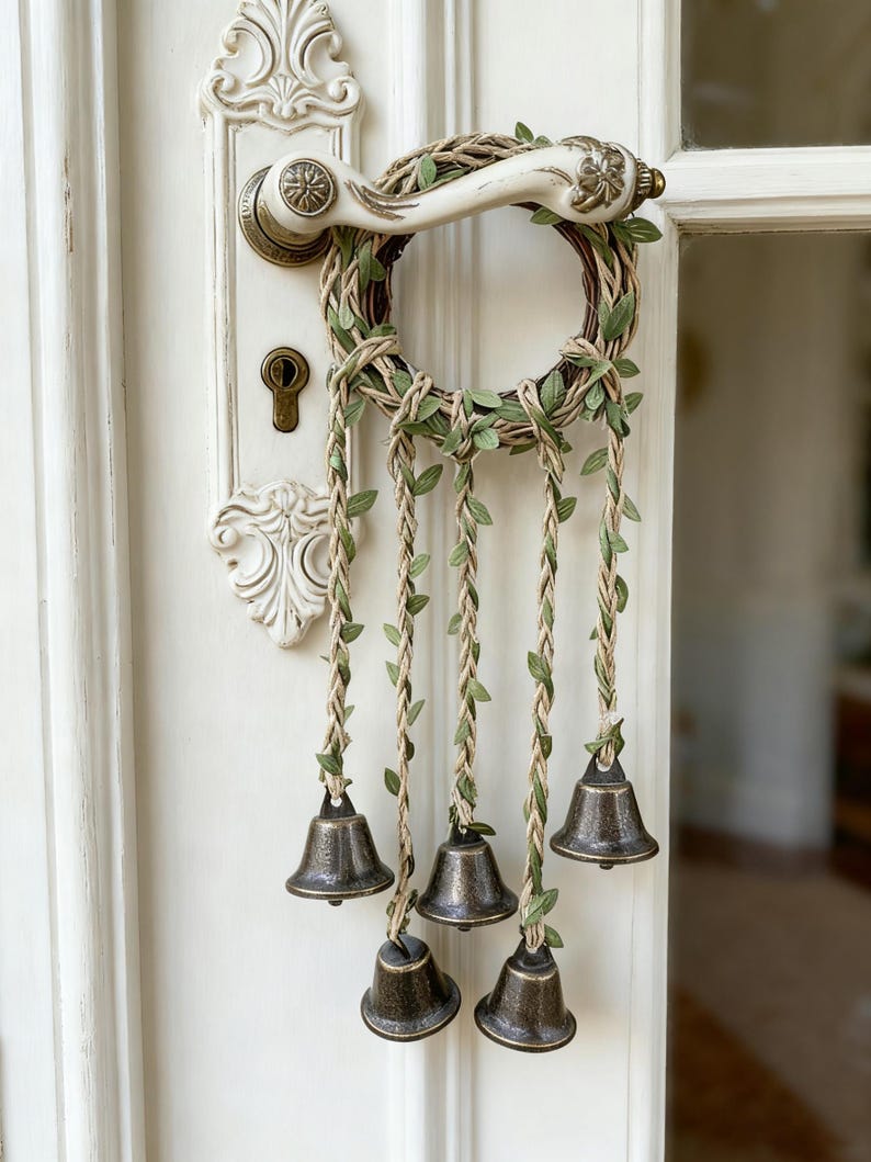 Hanging Witch's Bells, Spiritual Bells, Hanger Wiccan Wind Chimes, Doorknob Protection Brass Bells, Hanging Bells, Altar Supplies image 1