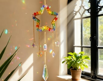 Multicolor Mandala Star Suncatcher, Brilliant Prism Reflections, Sunshine Art, Bohemian Home Decor, Positive Energy
