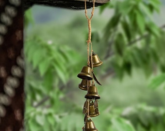 Hanging Wind Chime, Witches Bells, 6 Bells and 5 Feather Pendants, Protection Bells, Wicca, Altar Decor, Witchcraft Supplies, Pagan Decor