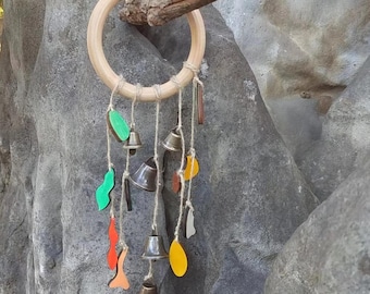 Log Wreath with Hanging Bells, Witch Bells for Door Protection, Witch Bells Wreath, Witchy Decor Bedroom, Witchy Gifts for Women