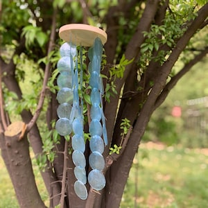 Purple Blue Hanging Wind Chime for Outdoor, Patio Garden Capiz Shell Wind Chime, Round Shell Mobile, Home Decor, Birthday Gifts