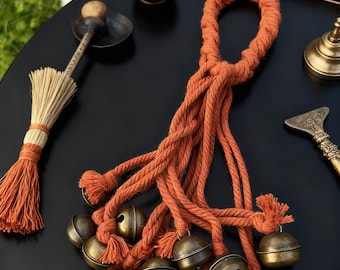 Orange Hanging Witch Bells for Door, Folk Art Door Protection, Good Luck Charm, Housewarming Gift, Porch Decor