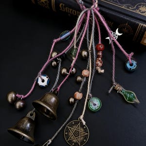Handmade Witch Bells, Witch Bells and Wind Chimes, Hanging Bells for Wreath, Witchy Decor Wall Art, Pagan Decor, Spiritual Ward Gifts image 2