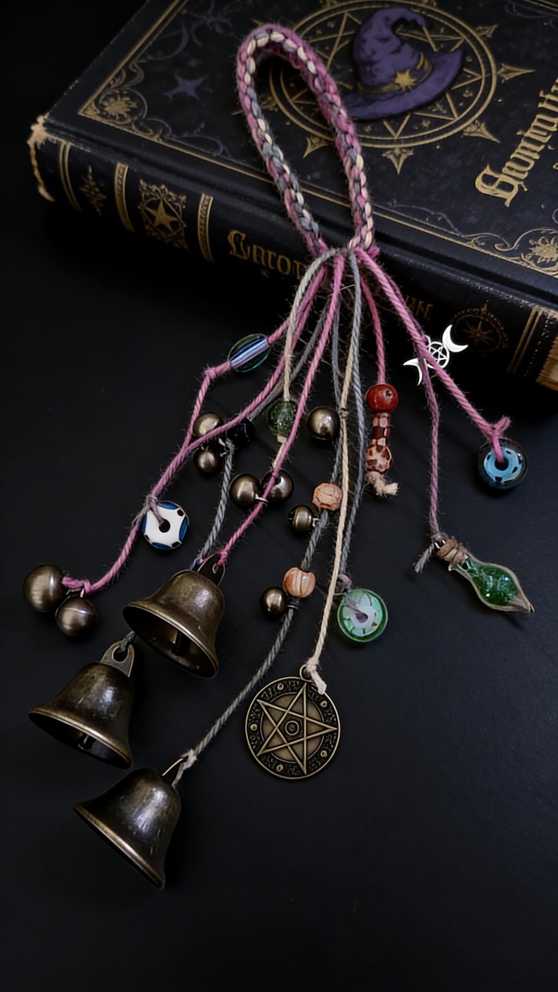Handmade Witch Bells, Witch Bells and Wind Chimes, Hanging Bells for Wreath, Witchy Decor Wall Art, Pagan Decor, Spiritual Ward Gifts image 2