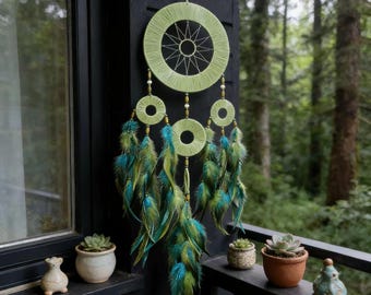 Tree of Life Dreamcatcher Wall Decor, Bohemian Feather Hanging, Spiritual Boho Art Ornament