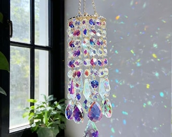Dream Behind a Curtain’ Sun Catcher, Handmade Crystal Prism for Rainbows, Magical Window Ornament, Spiritual Light Catcher Gift