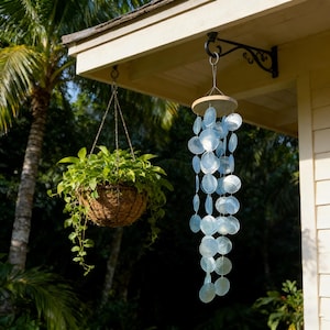 Purple Blue Hanging Wind Chime for Outdoor, Patio Garden Capiz Shell Wind Chime, Round Shell Mobile, Home Decor, Birthday Gifts