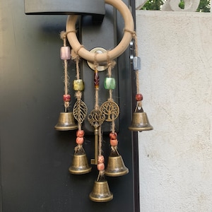 Log Wreath Witch Bells, Hanging Witch Bells, Witch Bells for Door Knob, Rustic Bells for Kitchen, Harmony Witch Bells