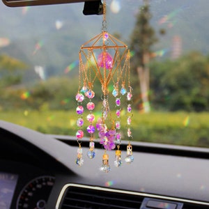 Sun Catcher with Purple Stone,Hanging Crystals Room Decor, Hanging Crystals and Beads, Windchime Wall Decor, Gift for Parents