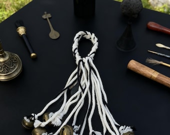 Hanging White and Black Witch Bells for Wreath, Hanging Magical Ornament, Witchy Occult Spiritual Decor