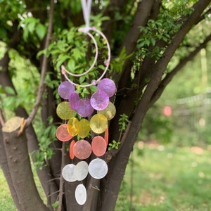 Wind Chime Come With Wall Stand, Capiz Shell Mobile with Moon, Hanging Shell Mobile, Coastal Decor, Housewarming Gift for Her