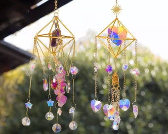 Juego de 2 atrapasoles de cristal colgantes, atrapasoles para colgar en ventanas, atrapasoles arcoíris, bolas de cristal colgantes, colgante colgante