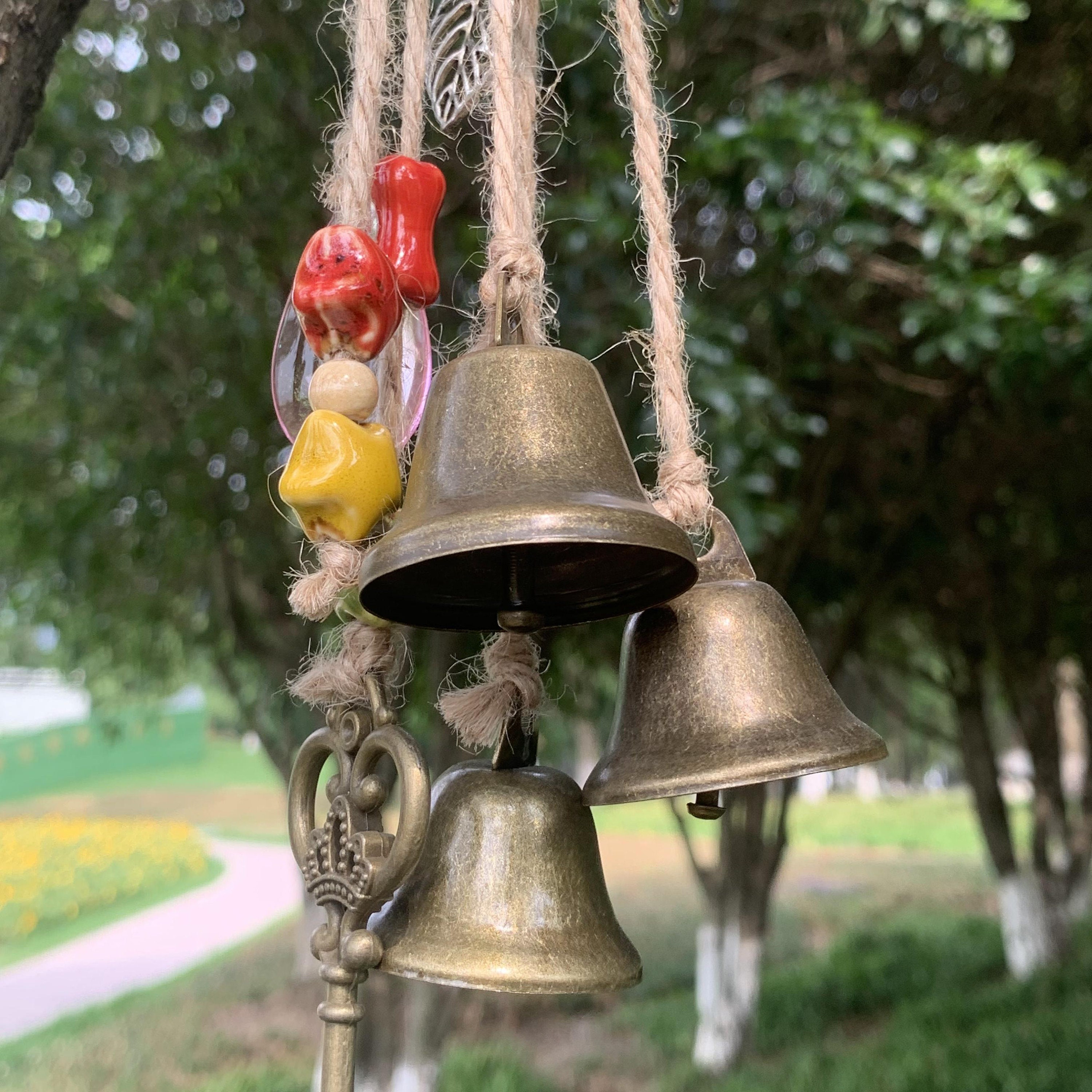Four Rustic Iron Hanging Bells With Rope – First of a Kind