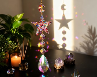 Witchy Hanging Pentagram Sun Catcher, Crystal Rainbow Maker, Patio/Window Decor