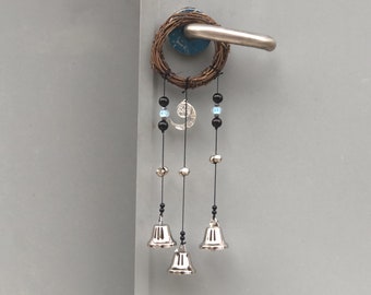 3 Silver Bells Hanging Wind Chime, Home Protection, Handmade Witch's Bells for Protection, Strength Witch Bells, Banishment Evil, Ward Gifts