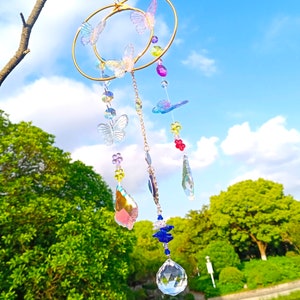 Butterfly Sun Catcher, Sun Catcher Crystal,  Suncatcher for Windows Stained Glass, Rainbow Maker Prism, Wind Chime Wall Decor Gifts 4 Kids