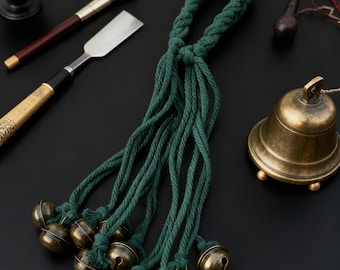 Handmade Dark Green Witch Bells, Home Protection Charm for Pagan and Wiccan Altar