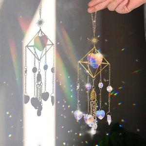 Sun Catcher for Windows Stained Glass,  Heart Sun Catcher, Rainbow Suncatcher,  Crystal Suncatcher for Windows, Hanging Crystals for Window