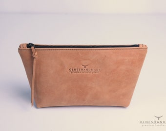 Bolsa de cuero hecha a mano con cremallera