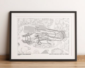 The Smiler, Alton Towers Resort Theme Park, England. Rollercoaster Digital Drawing Print. Thrill Rider Gift Idea Steel Coaster Ride Poster