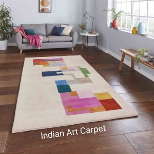 Flamingo Modern Abstract Woolen Minimalist Subtle Colorful Area Rug for Bedroom, Living Room, Office, Kids Room (quick ship)